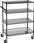 Finnhomy 4 Tier Heavy Duty Commercial Grade Rolling Cart with Handle Bar, Metal Wire Utility Cart with Wheels, Service Trolley on Wheels, Shelf Size 18" D x 36" W, NSF, Black