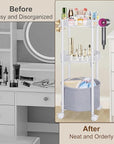 Rolling Makeup Cart Organizer with Removable Hair Dryer Holder, 3 Tier Round Floor Makeup Organizer with Wheels for Cosmetic, Perfume, Nail Polish, Small Space Bathroom Storage Cart, White