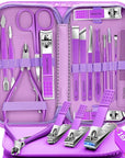 Manicure Set 16Pcs Professional Stainless Steel Pedicure Kit Mens Grooming Kit Fingernail & Toenail Clippers Set Manicure Kit with Luxurious Travel Bag, Sharp Nail Scissors and Clipper (Purple)