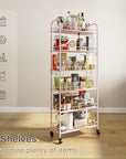 6 Tier Slim Rolling Storage Cart with Wheels, Metal Mobile Shelving Unit Organizer Utility Cart for Office Bathroom Kitchen Laundry Room Narrow Places (Pink 10 Inches)
