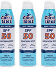 Coral Isles Sunscreen Spray SPF 50 - Hawaii Compliant - Oxybenzone & Octinoxate Free - Broad Spectrum - Water Resistant, 6 Fl Oz (Pack of 3)