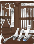 Manicure Set 16 In 1 Professional Stainless Steel Pedicure Kit Toenail Clippers Set Mens Grooming Kit Fingernail Kit for Women with Luxurious Travel Bag, Suitable for Home, Travel, and Salon (Brown)