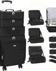 Relavel Rolling Makeup Case, 4 in 1 Hairstylist Traveling Bag Cosmetology Case on Wheels Large Hair Tools Cosmetics Train Case Makeup Artist Storage Organizer Trolley Suitcase with 360° Swivel Wheels