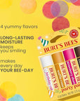 Burt's Bees Lip Balm Party Pack - Birthday Cake, Waffle Cone, Strawberry Shortcake, and Cookies & Cream, All Day Moisturizer, Tint-Free, Natural Origin Conditioning Lip Treatment, 4 Tubes, 0.15 oz.