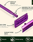 ZOMCHI Purple Double Edge Safety Razor with Stand,Reusable,10 Blades,Unisex-Adults – Purple