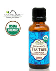 US Organic 100% Pure Tea Tree Essential Oil, Steam Distilled, USDA Certified Organic, for Hair, Skin, Scalp, Foot, Toenails, and More. Sourced from South Africa, Undiluted, Non-GMO (30 ml)