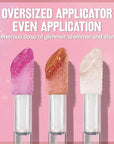 REVLON Super Lustrous Glimmer Gloss Gift Set, 3-Piece, Non-Sticky Lip Makeup, Plant-Based Glitter, High-Shine Finish, 008 Rose Glow, 005 Glazed Almond 001 Diamond Drama