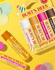 Burt's Bees Lip Balm Party Pack - Birthday Cake, Waffle Cone, Strawberry Shortcake, and Cookies & Cream, All Day Moisturizer, Tint-Free, Natural Origin Conditioning Lip Treatment, 4 Tubes, 0.15 oz.