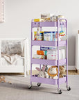 TOOLF 4-Tier Metal Rolling Cart with Wheels, Storage Utility Organizer Cart for Kitchen, Bathroom, Office, Baby Essentials & Makeup - Lockable Casters, Easy Assembly, Large Capacity, Purple