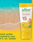 Alba Botanica Sunscreen for Face and Body, Hawaiian Aloe Vera Sunscreen Lotion, Broad Spectrum SPF 15, Water Resistant and Biodegradable, 3 fl. oz. Bottle