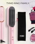 Hair Straightener Brush, TYMO Ring Hair Straightener Comb Straightening Brush for Women with 5 Temps 20s Fast Heating & Dual Voltage, Pink
