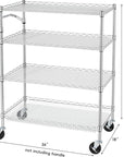 Finnhomy 4 Tier Heavy Duty Commercial Grade Rolling Cart with Handle Bar, Metal Wire Utility Cart with Wheels, Kitchen Service Trolley on Wheels, Shelf Size 18" D x 36" W, NSF, Chrome