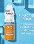 Eucerin Advanced Hydration SPF 30 Sunscreen Spray, Lightweight Sunscreen Lotion Spray, Hypoallergenic, Fragrance Free and Alcohol Free, 6 Oz Spray Bottle
