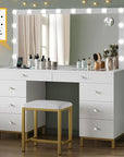 YITAHOME Vanity Desk with Mirror, Power Outlet and 14 Lights, Makeup Table with 8 Drawers, 3 Lighting Colors, for Bedroom and Dressing Areas, White