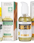Advanced Clinicals Collagen Body Oil + Vitamin C Brightening Body Oil Moisturizer 2pc Skincare Set - Nourishing, Brightening, & Firming Massage Oil To Improve Look Of Crepe Skin + Dark Spots, 2PC Set