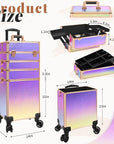 Profesional Rolling Makeup Train Case with Lid, 5 in 1 Cosmetology Case on Wheels, Large Cosmetic Trolley Organizer Travel for Hairstylist Artist Nail Beauty Salon Barber, Colorful