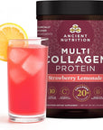 Ancient Nutrition Hydrolyzed Collagen Peptides Powder with Probiotics, Strawberry Lemonade Multi Collagen Protein for Women and Men with Vitamin C, 45 Servings, Supports Skin and Nails, Gut Health, 18