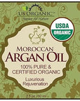 US Organic Moroccan Argan Oil, USDA Certified Organic,100% Pure & Natural, Cold Pressed Virgin, Unrefined, 2 Oz in Amber Glass Bottle, for Hair treatment, Skin, Nail, Cuticle, Sourced from Morocco.