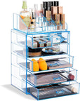Sorbus Acrylic Makeup Organizer Set, 6-Drawer Vanity & Countertop Cosmetic Storage with Small & Wide Compartments, Blue Brilliance Makeup Storage for Brushes, Jewelry – Holiday Gift for Women & Teens