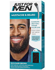 Just For Men Mustache & Beard, Beard Dye for Men with Brush Included, With Keratin Biotin Aloe and Coconut Oil for Healthy Facial Hair - Rich Dark Brown, M-47, Pack of 3 (Packaging May Vary)