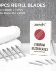 ZOMCHI Reusable Metal Dermaplane Tool Refills, Set of 10 Replacement Blades (Micro Distance), Dermaplaning Razor Refills, Plastic Free Eyebrow Razor Blades