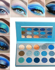 Afflano Blue Eyeshadow Palette Matte Shimmer, Highly Pigmented Waterproof Space Blue Eye Shadow Palette, Navy Silver Blue Glitter Eyeshadow Pallet for Christmas Snowflake Blue Eyes Makeup