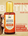 Super Blend Rosemary Mint Biotin Hair Growth Oil With Vit B5 & E, Argan & 21+ Natural Herbs for Scalp & Hair Strengthening - Controls Hair Fall and Promotes Healthy Hair Growth 100 ml