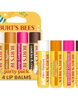Burt's Bees Lip Balm Party Pack - Birthday Cake, Waffle Cone, Strawberry Shortcake, and Cookies & Cream, All Day Moisturizer, Tint-Free, Natural Origin Conditioning Lip Treatment, 4 Tubes, 0.15 oz.