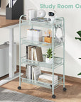 TOOLF 4-Tier Rolling Cart, Metal Utility Cart with 3 Hooks, Easy Assemble Mobile Storage Trolley On Wheels, Metal Shelving Units Kitchen Bathroom Laundry Room