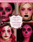 BADCOLOR Pink Face Body Paint Stick, Cream Blendable Full Coverage Eye Black Facepaints for Adult Children, Professional Hypoallergenic Face Painting Kit for Halloween Special Effects Cosplay Party