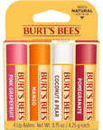 Burt's Bees Lip Balm - Pink Grapefruit, Mango, Coconut & Pear, and Pomegranate Pack, Lip Moisturizer With Beeswax, Tint-Free, Natural Origin Conditioning Treatment, 4 Tubes, 0.15 oz.