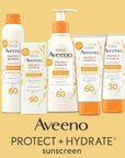 Aveeno Protect + Hydrate Sunscreen Moisturizing Lotion with Prebiotic Oat, Broad Spectrum SPF60, Paraben, & Oil Free, Weightless, Water & Sweat Resistant (80-min) for Sensitive Skin, 12 Fl Oz