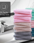 Cosy Family 24 Pack Soft Washcloths Set - 12 x 12 inches, Quick Drying - Highly Absorbent Coral Velvet Fingertip Towel Bathroom Wash Clothes for Bath, Spa, Facial, Kitchen - Light Color