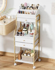 SWTYMIKI Rolling Makeup Organizer Cart - Floor Skincare Storage with Non-woven Drawers, Vanity Organizer Cosmetic Display Cases with Wheels, Cabinet for Skin Care Perfume Nail Polish Brush Hair Tool