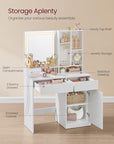 VASAGLE KAILYN Collection - 35.4-Inch Wide Vanity Desk with Mirror and Lights, Power Outlets, Vanity Table Set with Stool, Jewelry Storage, Adjustable Shelves, for Bedroom, Cloud White URDT132W02