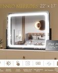 FENNIO Vanity Mirror with Lights 22"x17",LED Lighted Makeup Mirror,Large Makeup Mirror with Lights,Touch Screen with 3-Color Lighting,Led Mirror Makeup,Dimmable,for Vanity Desk Tabletop,Bedroom