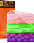 UJFQBH 3 Pieces African Bath Sponge African Net Long Net Bath Sponge Exfoliating Shower Body Scrubber Back Scrubber Skin Smoother,Great for Daily Use (Purple, Pink,Green)