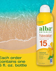 Alba Botanica Sunscreen Spray for Face and Body, Broad Spectrum SPF 15 Sunscreen, Hawaiian Coconut, Water Resistant and Biodegradable, 5 fl. oz. Bottle