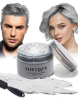 Temporary Silver Gray Hair Spray Color Wax with Dye Brush, Instant Natural Hairstyle Cream 4.23 oz, Disposable Coloring Mud for Men Women Youth, Grey Styling Pomades, Party Cosplay DIY Halloween