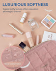 BAGSMART Makeup Bag Travel Toiletry Bag, Puffy Padded Make Up Bags for Women Makeup Organizer Case, Wide-open Pouch Purse Travel Essentials Toiletries Accessories Brushes, Dark Pink