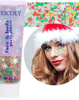 MEICOLY Christmas Face Body Glitter Gel,Christmas Hair Glitter,Christmas Accessories Stocking Stuffers Gift Decorations,Festival Face Glitter Makeup for Women Kids Girls,Chunky Glitter Face Paint