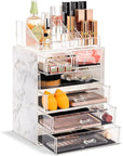 Sorbus Acrylic Makeup Organizer Set, 6-Drawer Vanity & Countertop Cosmetic Storage with Small & Wide Compartments, Marble Print Makeup Storage for Brushes, Jewelry – Holiday Gift for Women & Teens
