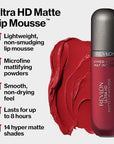 Revlon Ultra HD Lip Mousse Hyper Matte, Longwearing Creamy Liquid Lipstick in Pink, Dusty Rose (800), 0.2 oz
