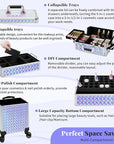 AROUS 5 in 1 Rolling Makeup Train Case Cosmetology Case on Wheels Large Cosmetic Organizer Travel Cart for Hairstylist Artist Nail Beauty Salon Barber,Silver