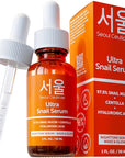SeoulCeuticals Korean Skin Care 97.5% Snail Mucin Serum – K Beauty Skincare Anti Wrinkle Cica Night Serum Hyaluronic Acid for Face 1oz