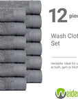 100% Cotton Washcloths Set 13” x 13” | Dark Grey Towels | Set of 24 Ultra Soft and Highly Absorbent Washcloths Sets for Bathroom, Gym, Spa | Machine Washable Face Towel