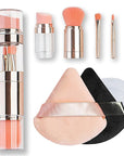 kullder Travel Makeup Brush 5 in 1 Makeup Brush set Blend Sponge Eyebrow Eyeshadow & Blush Brushes for Foundation Concealer Double Ended Makeup Brush with Powder Puff Ideal Womens Gifts