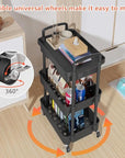 Calmootey 3-Tier Rolling Utility Cart with Drawer,Multifunctional Storage Organizer with Plastic Shelf & Metal Wheels,Storage Cart for Kitchen,Bathroom,Living Room,Office,Black