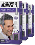 Just For Men Touch of Gray, Mens Hair Color Kit with Comb Applicator for Easy Application, Great for a Salt and Pepper Look - Black, T-55, Pack of 3