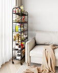 6 Tier Slim Storage Cart with Wheels, Metal Mobile Shelving Unit Organizer Utility Cart for Office Bathroom Kitchen Laundry Room Narrow Places (10inches)
